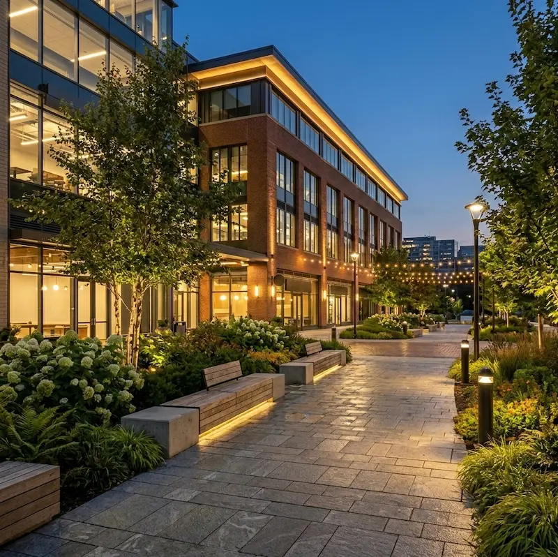 Low maintenance planting & lighting