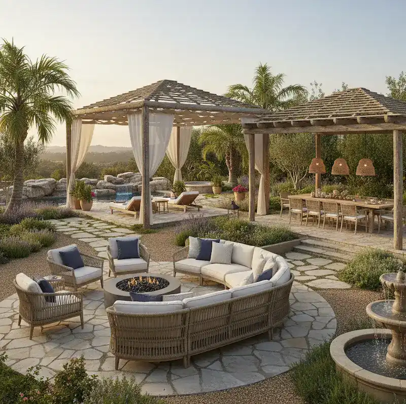 Outdoor lounge dining areas