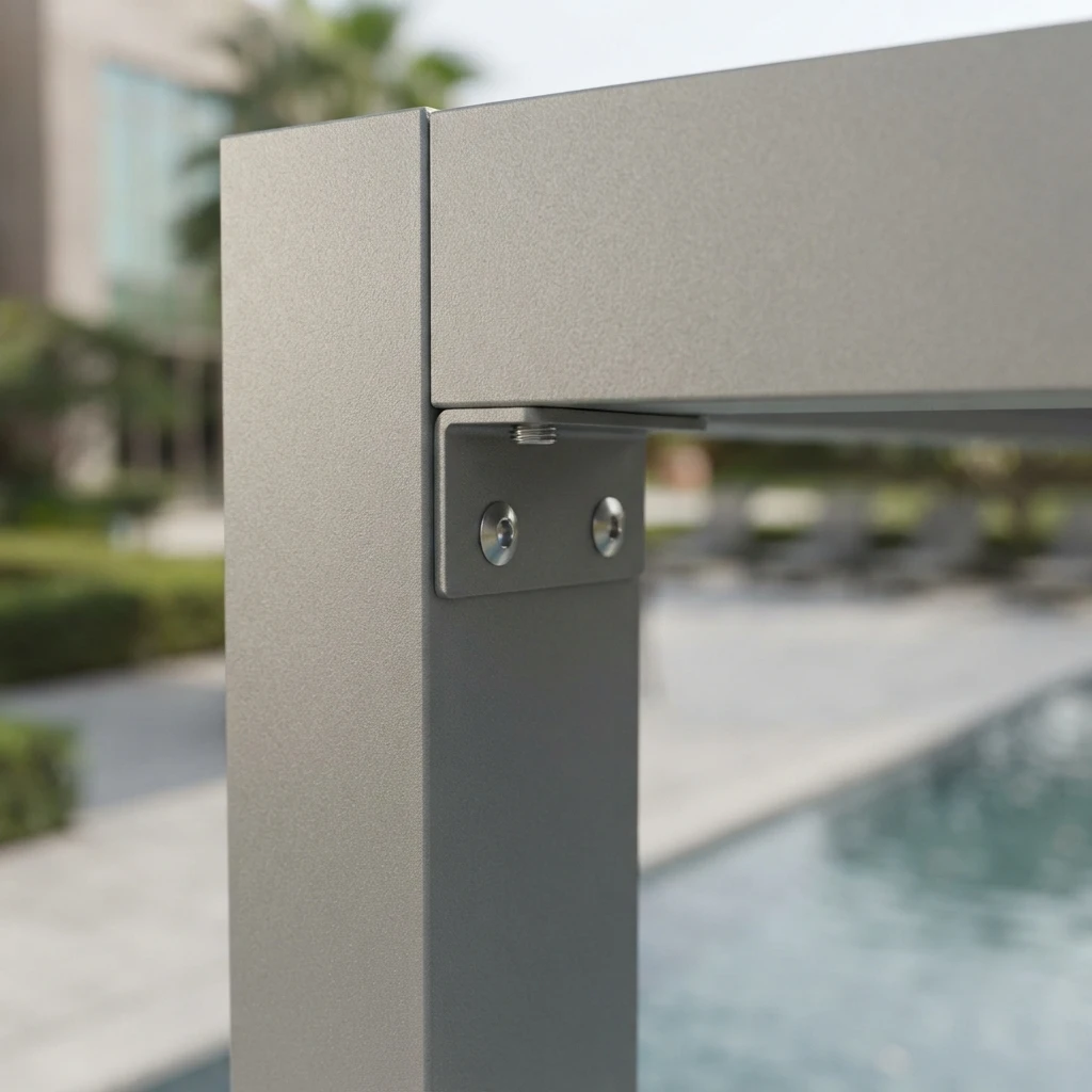 Aluminium pergola frame detail close up