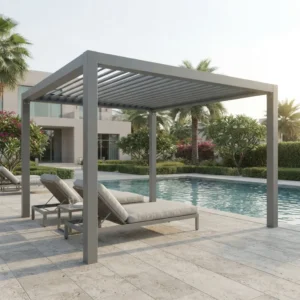 Aluminium pergola poolside lounge area