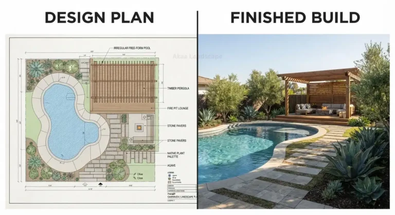 Landscape design plan versus completed contractor build in Dubai