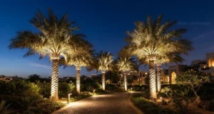 Landscape lighting UAE palm tree uplighting