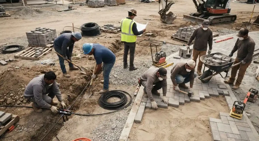 Licensed landscape contractor installing irrigation system in UAE