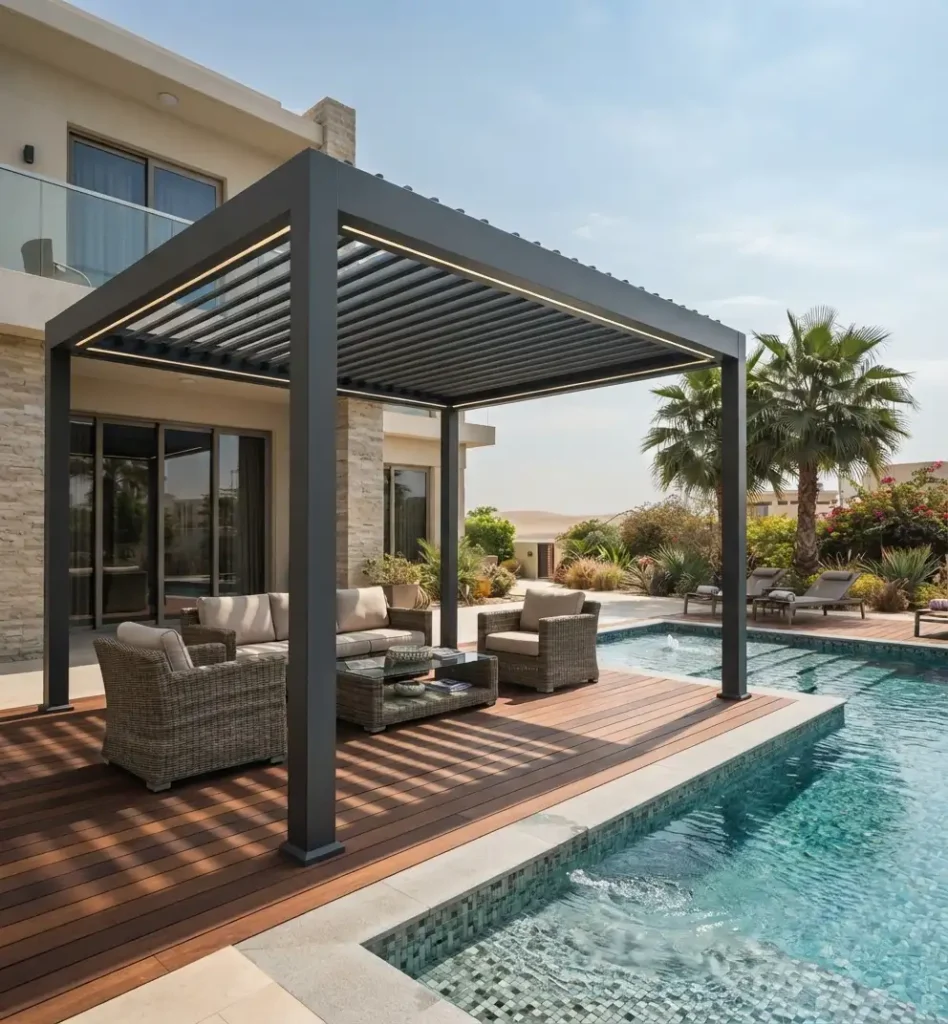 Modern aluminum pergola poolside shade