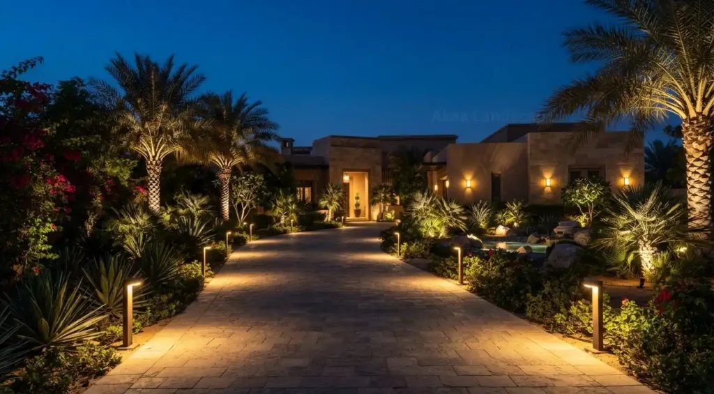 Outdoor lighting UAE villa driveway pathway lights