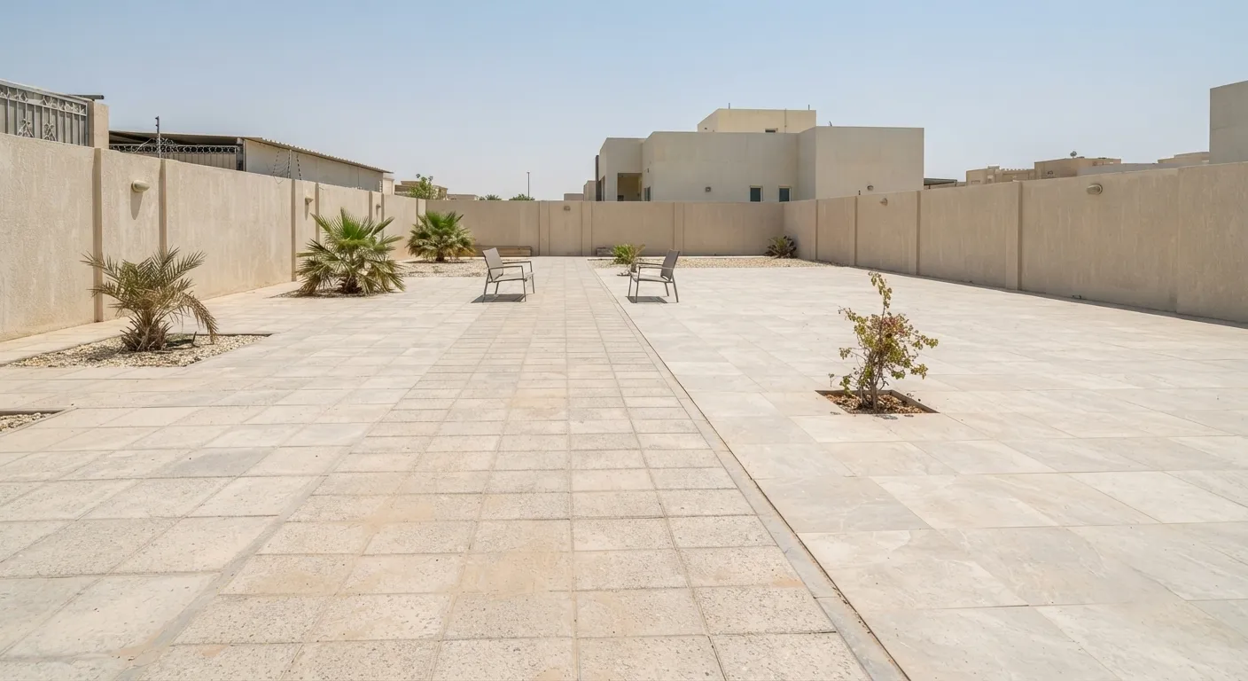 Example of an over-paved UAE garden lacking greenery and shade