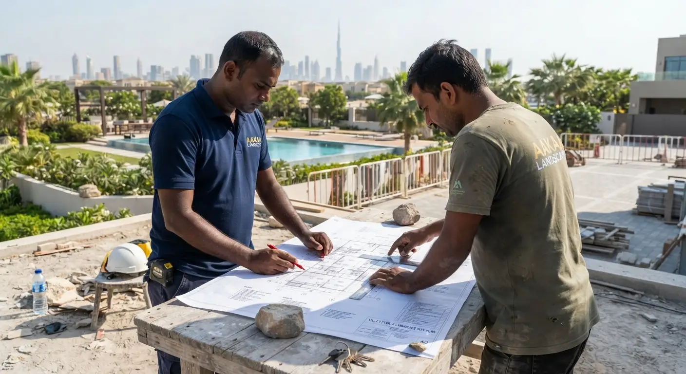 Swimming pool company Dubai planning villa landscaping