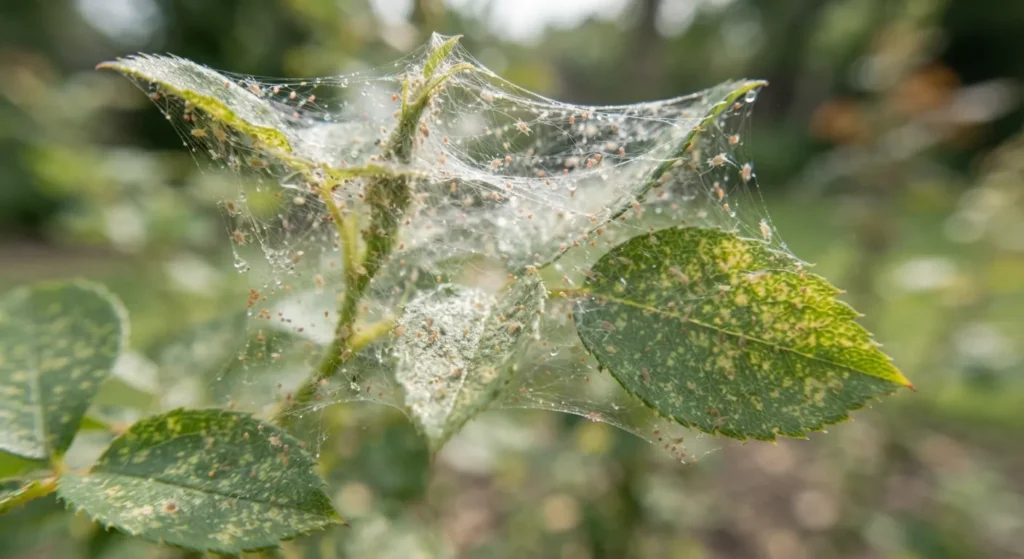 Spider mite infestation on UAE garden shrub