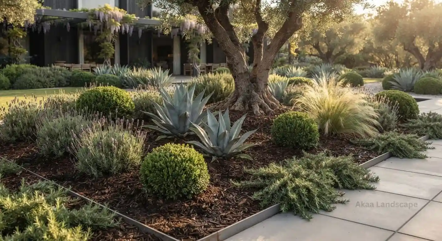 drought tolerant plants UAE landscaping mulch