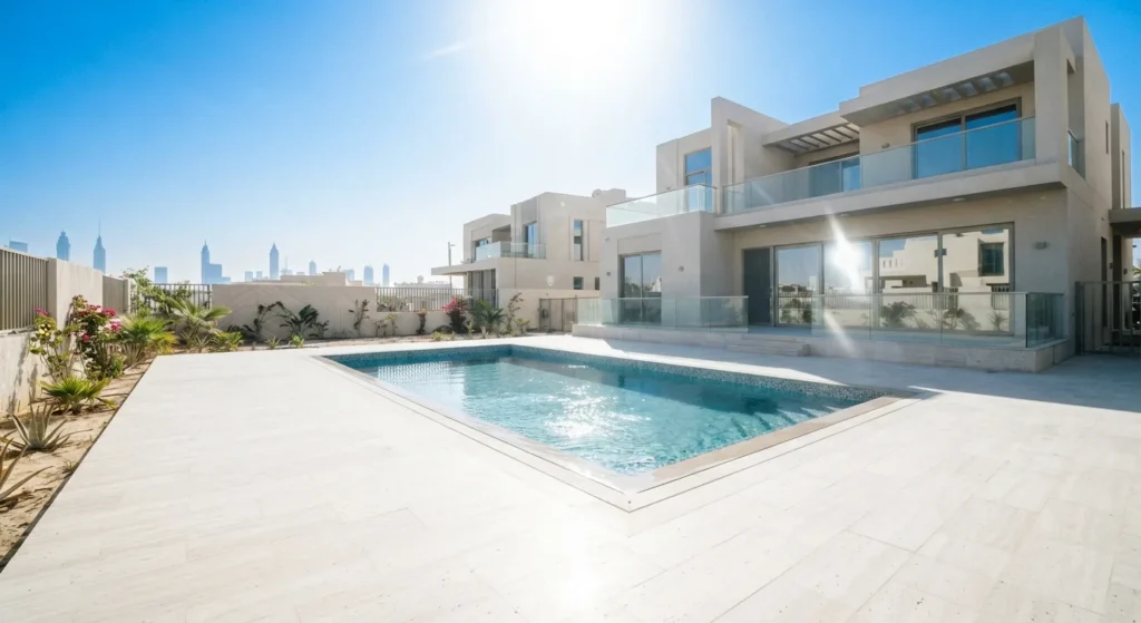 Dubai villa backyard sun heat problem