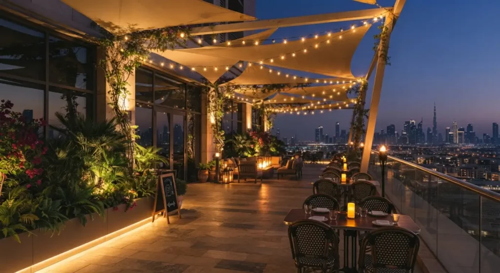 Evening lighting restaurant landscape Evening lighting restaurant landscape