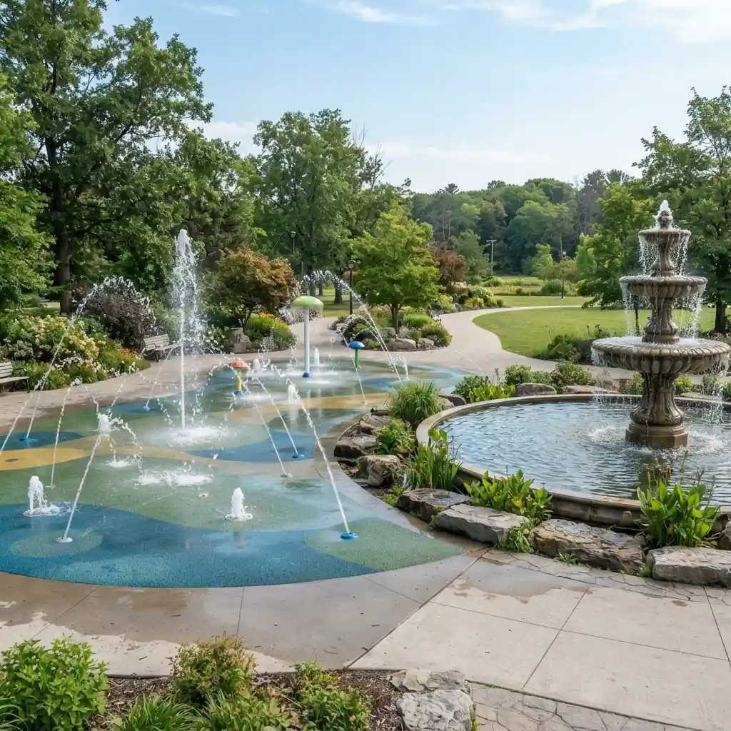 Fountains and water play areas public park landscape