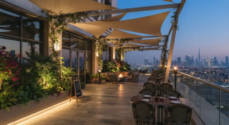 Rooftop restaurant garden seating dubai
