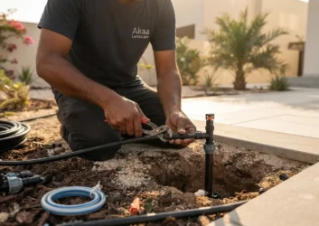 Akaa worker installing pop up sprinkler head Akaa worker installing pop up sprinkler head