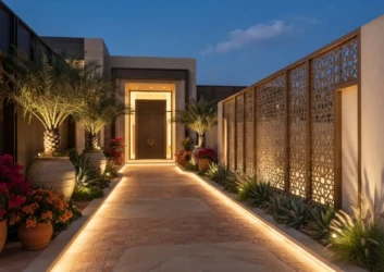Arabic inspired front entry landscaping dubai villa Arabic inspired front entry landscaping dubai villa