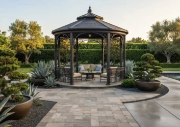 Black metal gazebo pool garden villa Black metal gazebo pool garden villa