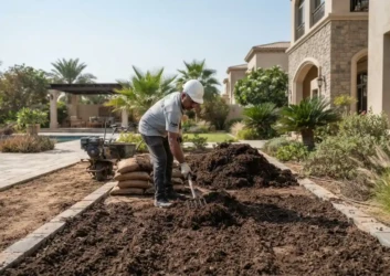 Compost mulch raking villa landscaping uae Compost mulch raking villa landscaping uae