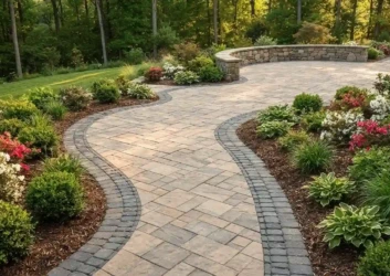 Curved stone paver garden pathway Curved stone paver garden pathway