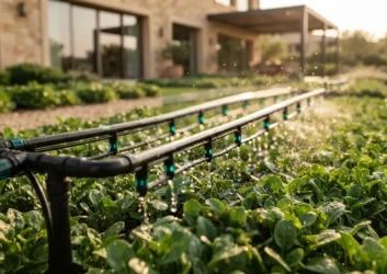 Drip irrigation line watering groundcover shrubs Drip irrigation line watering groundcover shrubs