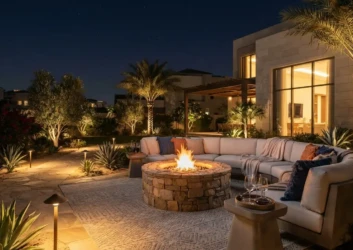 Fire pit ambient garden lighting night Fire pit ambient garden lighting night