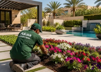 Gardener planting flowerbed pergola Dubai Gardener planting flowerbed pergola Dubai