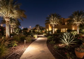 Illuminated villa garden night landscaping dubai Illuminated villa garden night landscaping dubai