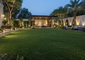 Luxury backyard lawn installation evening Luxury backyard lawn installation evening