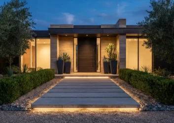 Modern villa front entry transition zone landscaping dubai Modern villa front entry transition zone landscaping dubai