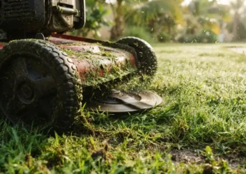 Mower blades cutting grass closeup UAE Mower blades cutting grass closeup UAE