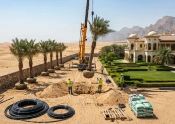Palm tree installation luxury villa landscaping uae Palm tree installation luxury villa landscaping uae