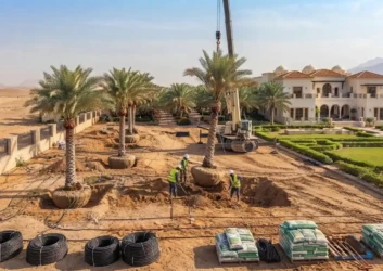 Palm tree installation luxury villa landscaping uae Palm tree installation luxury villa landscaping uae