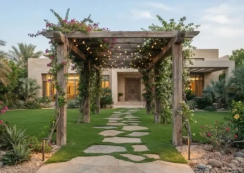 Pergola walkway front approach transition zone landscaping Pergola walkway front approach transition zone landscaping