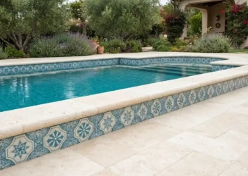 Pool blue moroccan mosaic tile coping cladding Pool blue moroccan mosaic tile coping cladding