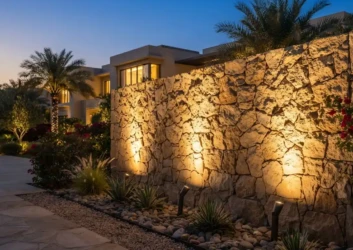 Spotlights stone accent wall garden Spotlights stone accent wall garden