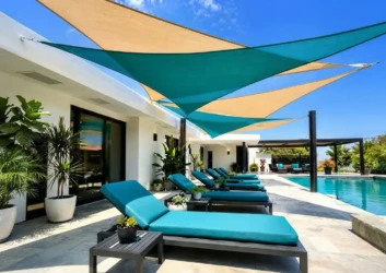 Teal sail shade poolside villa dubai Teal sail shade poolside villa dubai