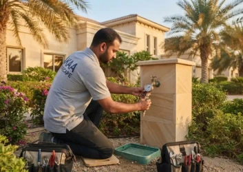 Technician water pressure gauge testing villa Technician water pressure gauge testing villa