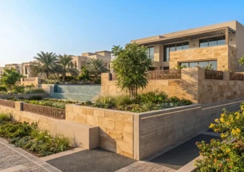UAE Villa Exterior with Stone and Concrete UAE Villa Exterior with Stone and Concrete