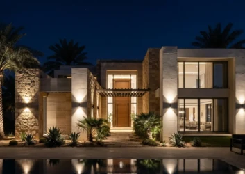 Villa facade uplighting architectural night Villa facade uplighting architectural night