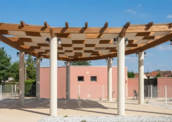Wooden checkered canopy pergola poolside uae Wooden checkered canopy pergola poolside uae